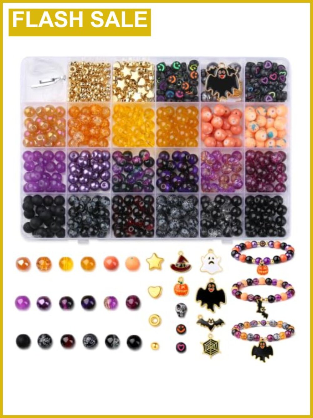 607pc Glass Beads Halloween Charms Jewelry Making DIY Craft Kit 8mm